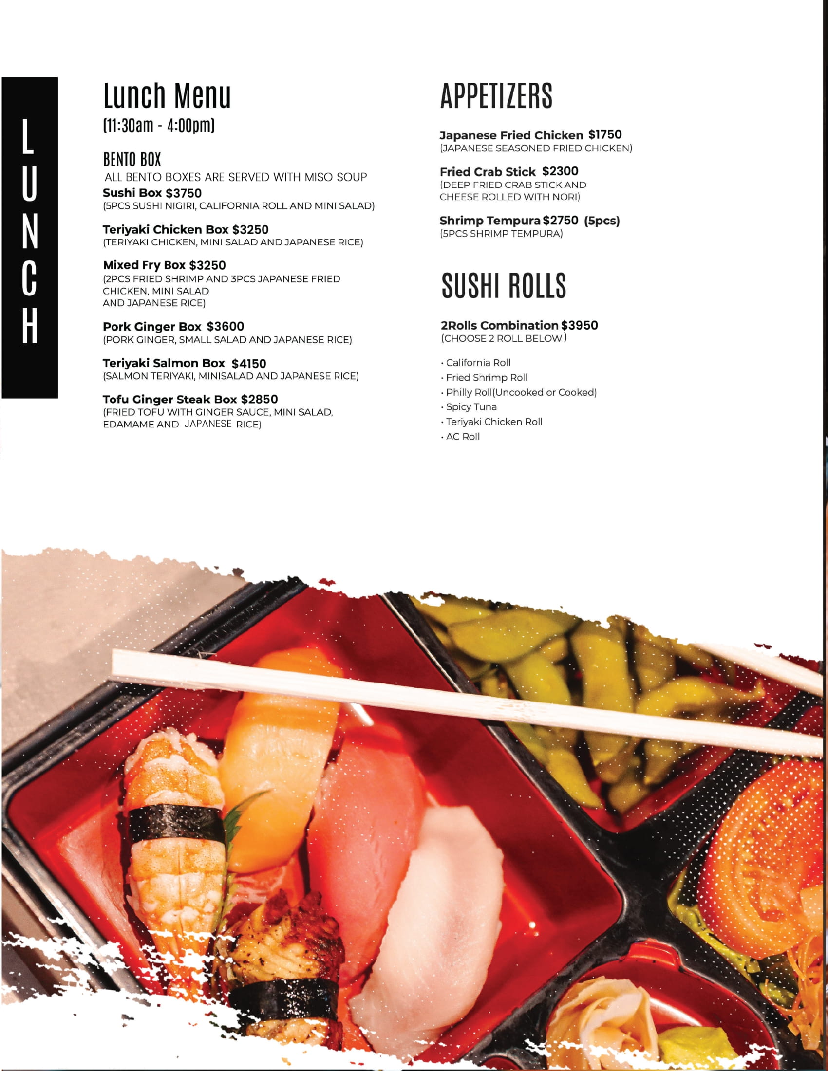 Sora Japanese Menu